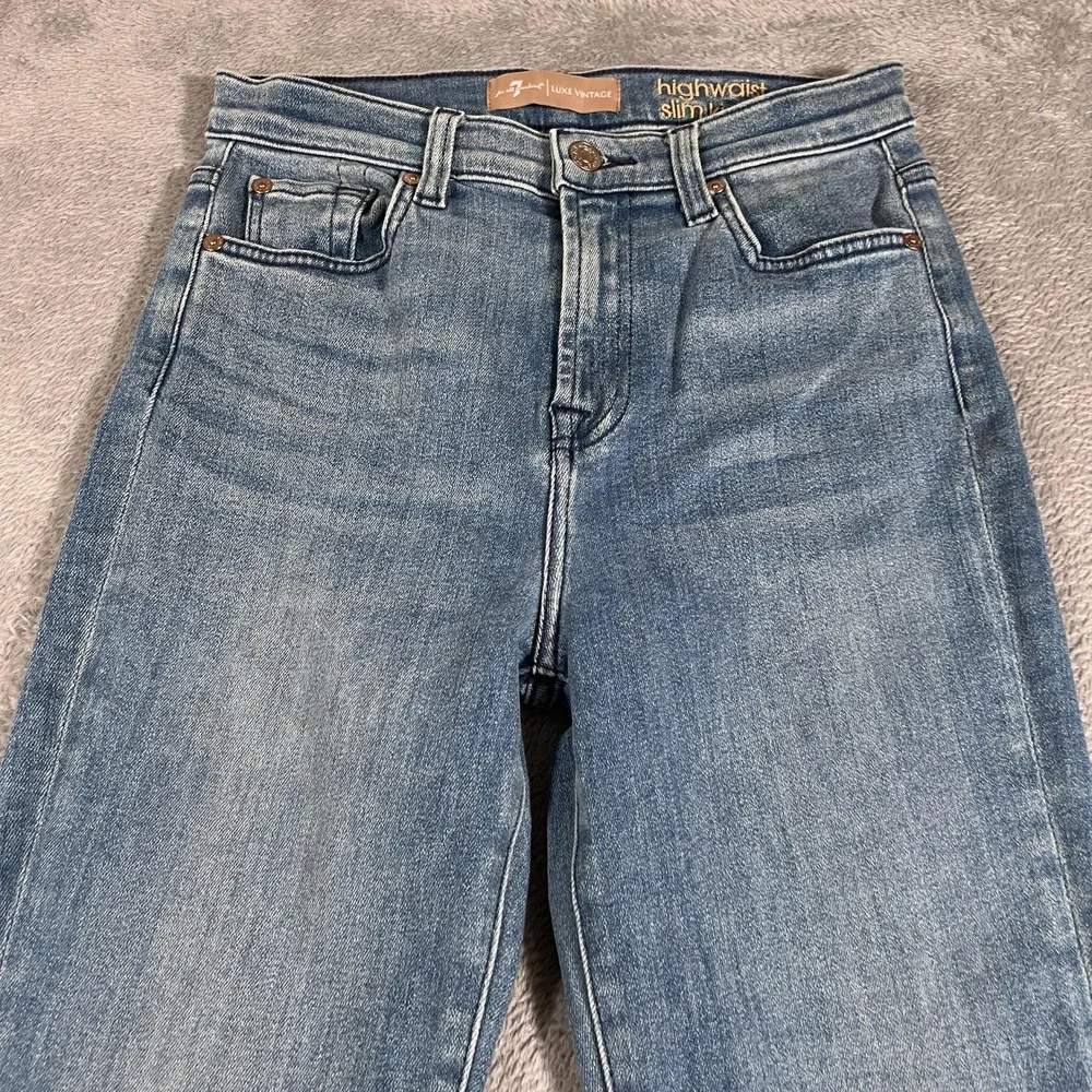 7 For All Mankind Jeans High Waist Slim Kick Womens 26 Blue Flare‎ Sequin HemD